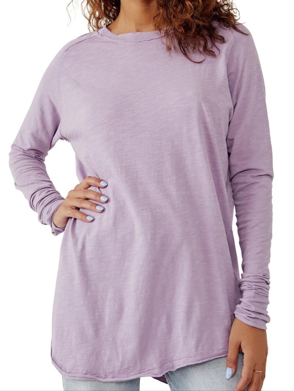 342.Free People Arden Oversized Lilac Long Sleeve Women's Top - Classic Crewneck - Picture 1 of 5